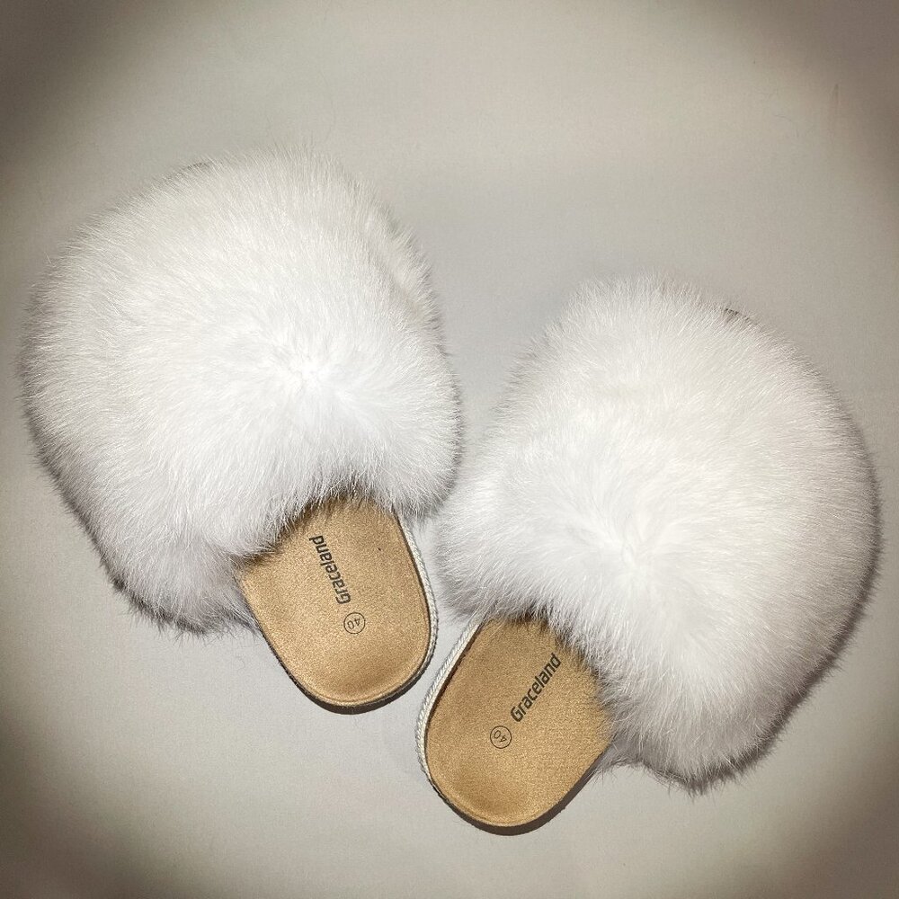 Real White Fox Fur Slippers